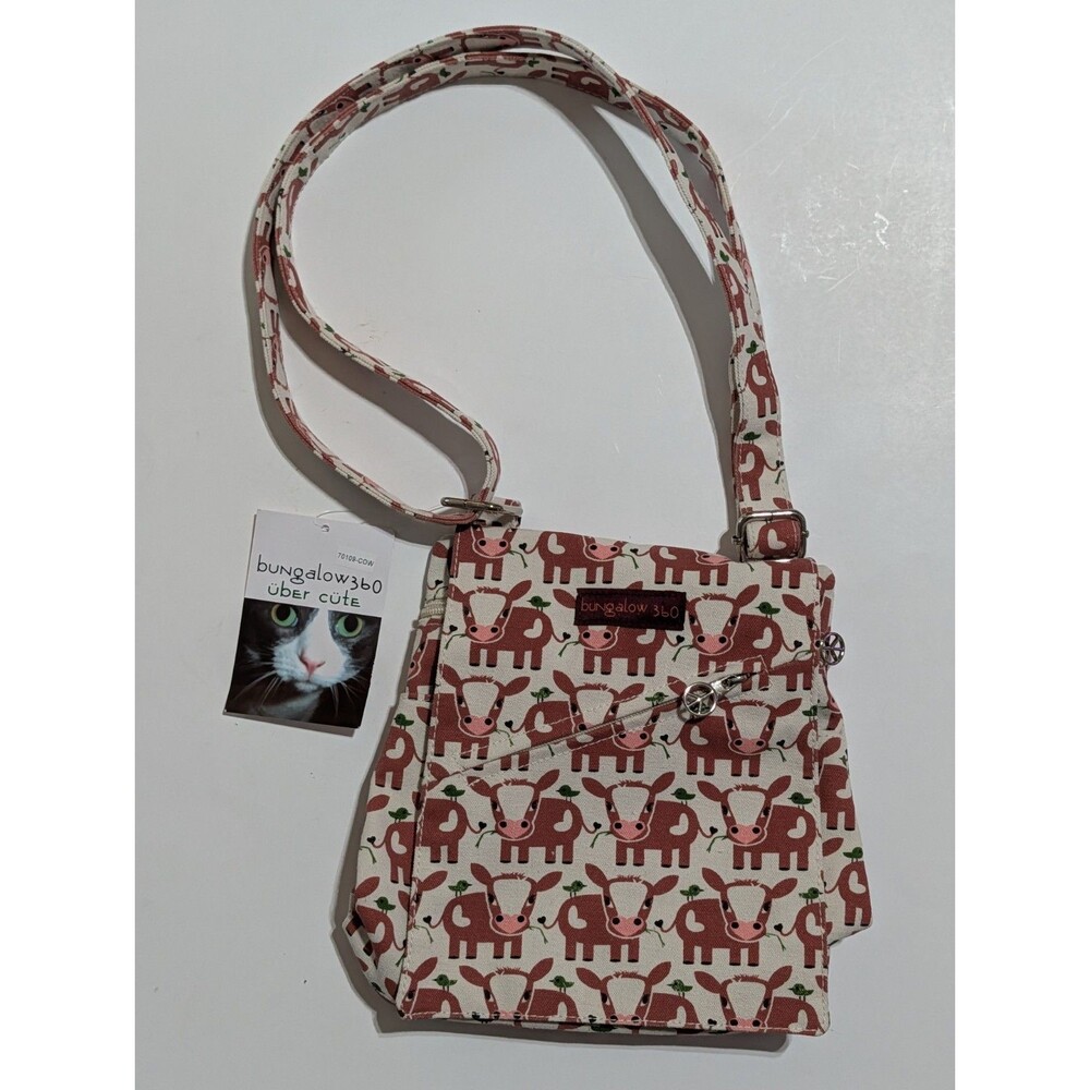 Bungalow 360 Cow Small Messenger Bag Canvas Crossbody New With Tags NWT Vegan